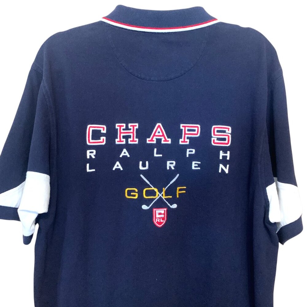 VTG Ralph Lauren‎ Chaps Golf Polo Blocked Colors Large Spell Out on Back Preppy